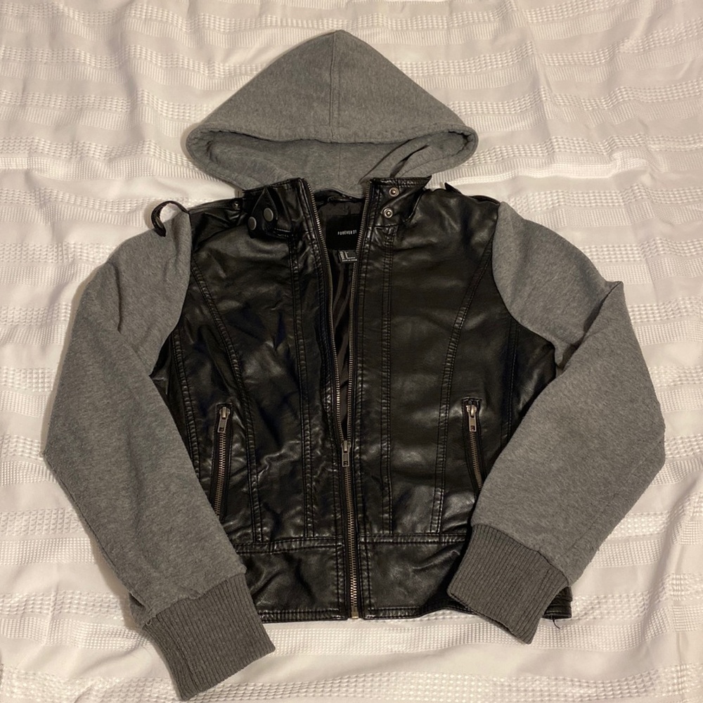 Forever 21 leather jacket with detachable hood